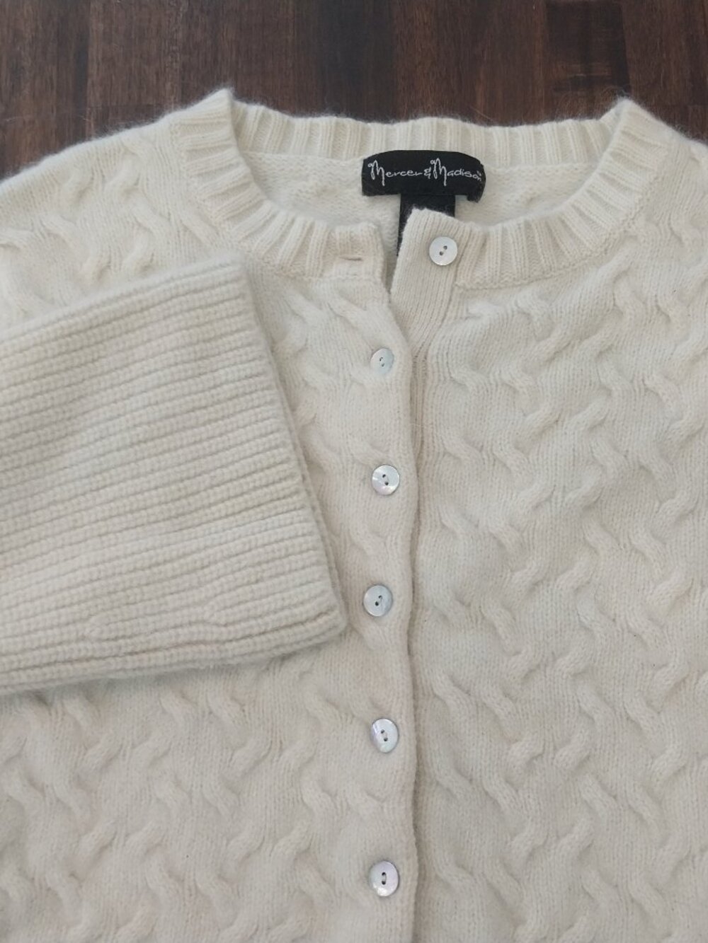 Mercer Madison Beige Lambs Wool Angora Sweater S Cardigan Cropped Rabbit Hair